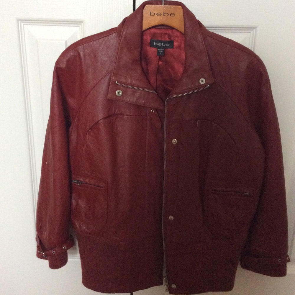 bebe Burgundy Red Leather Jacket